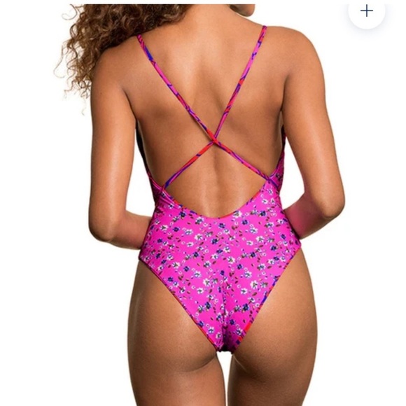 Maaji Spiral Cardamom Classic Halter High Leg One Piece Rosado Reversible Small - Picture 3 of 12